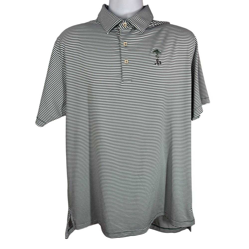Peter Millar Shirt Mens Large Green stripe Polo Summer Comfort Golf Club Logo